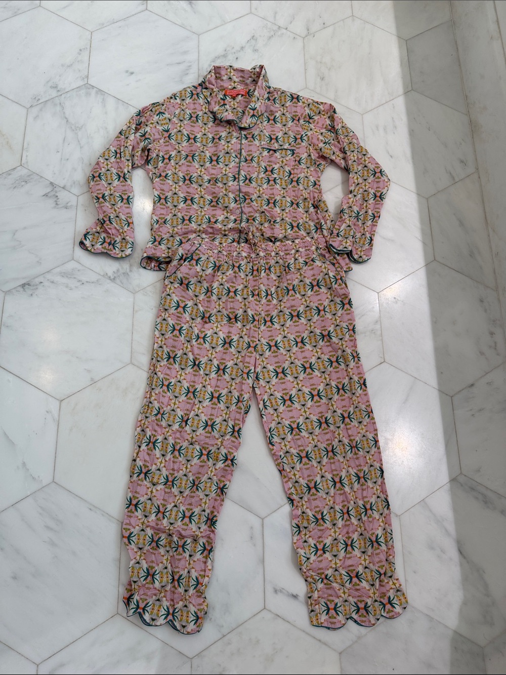 Women’s ' Pink Patterned Cotton Pajama Set